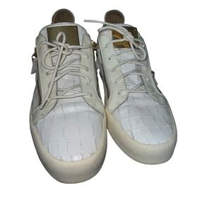 Giuseppe Zanotti Low Top Crocodile  Leather White Zip Sneakers Sz 45 Avant Garde